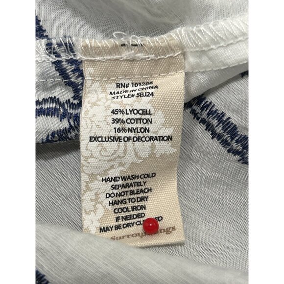 Soft Surroundings Women's Top Tunic Button Up White Blue Roll Tab Sleeve Size S - Picture 8 of 8